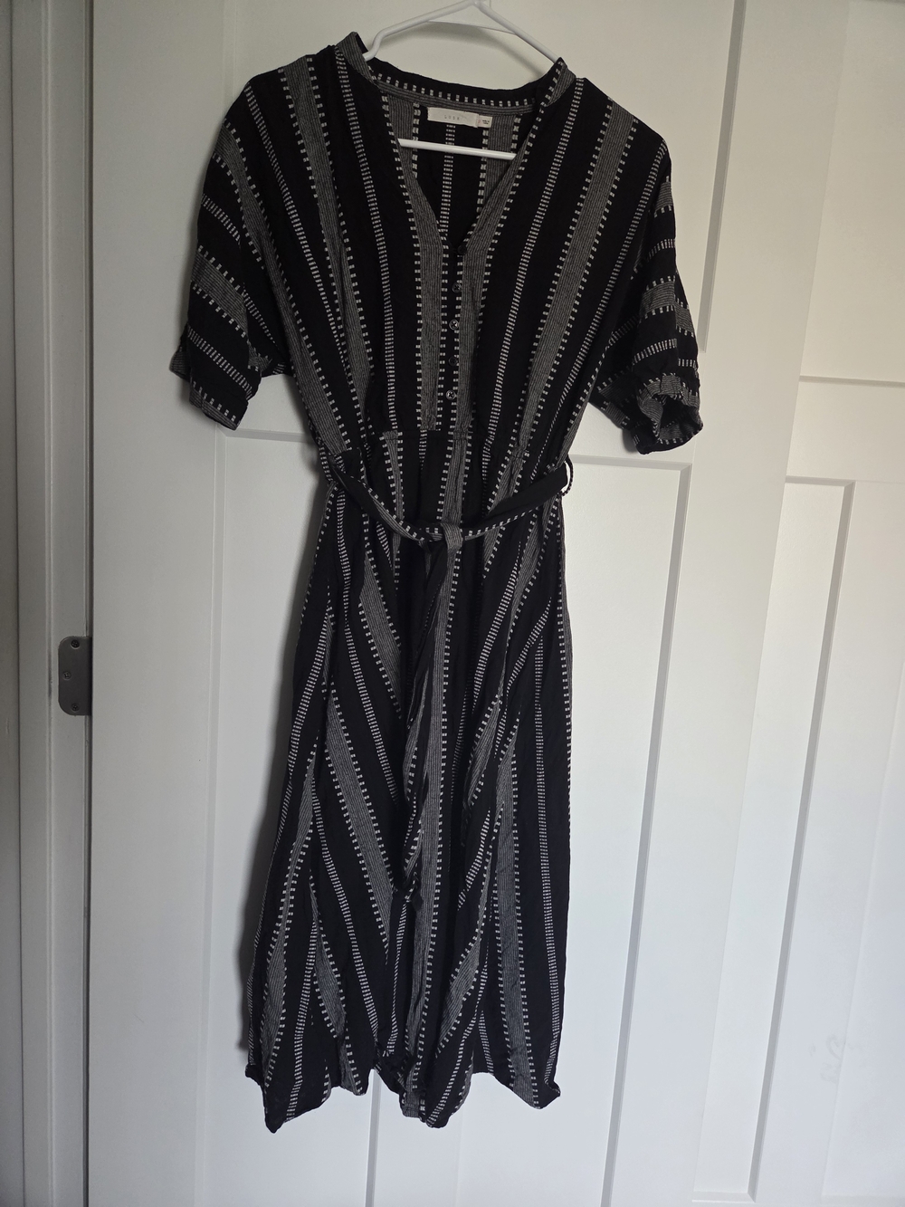 Lush Black & White Striped Tie-Waist Midi Dress